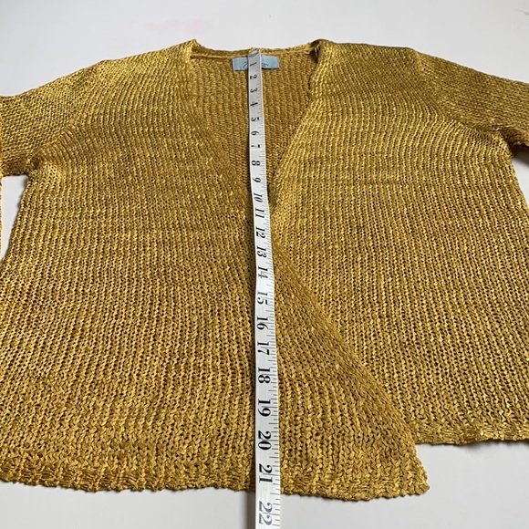 JOAN VASS Open Knit 3/4 Sleeve Cardigan Gold Metallic Size Small - Picture 3 of 8